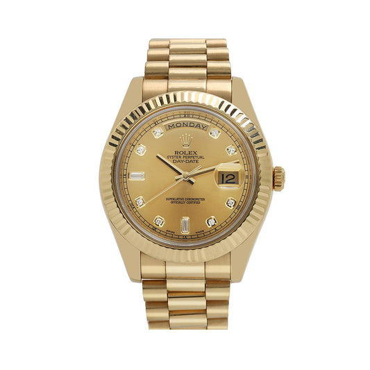 Rolex Day Date 2 41mm Yellow Gold Factory Champagne Diamond Dial 218238