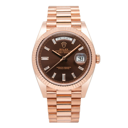 Rolex Day Date 40 Rose Gold Chocolate Baguette Dial 228235A