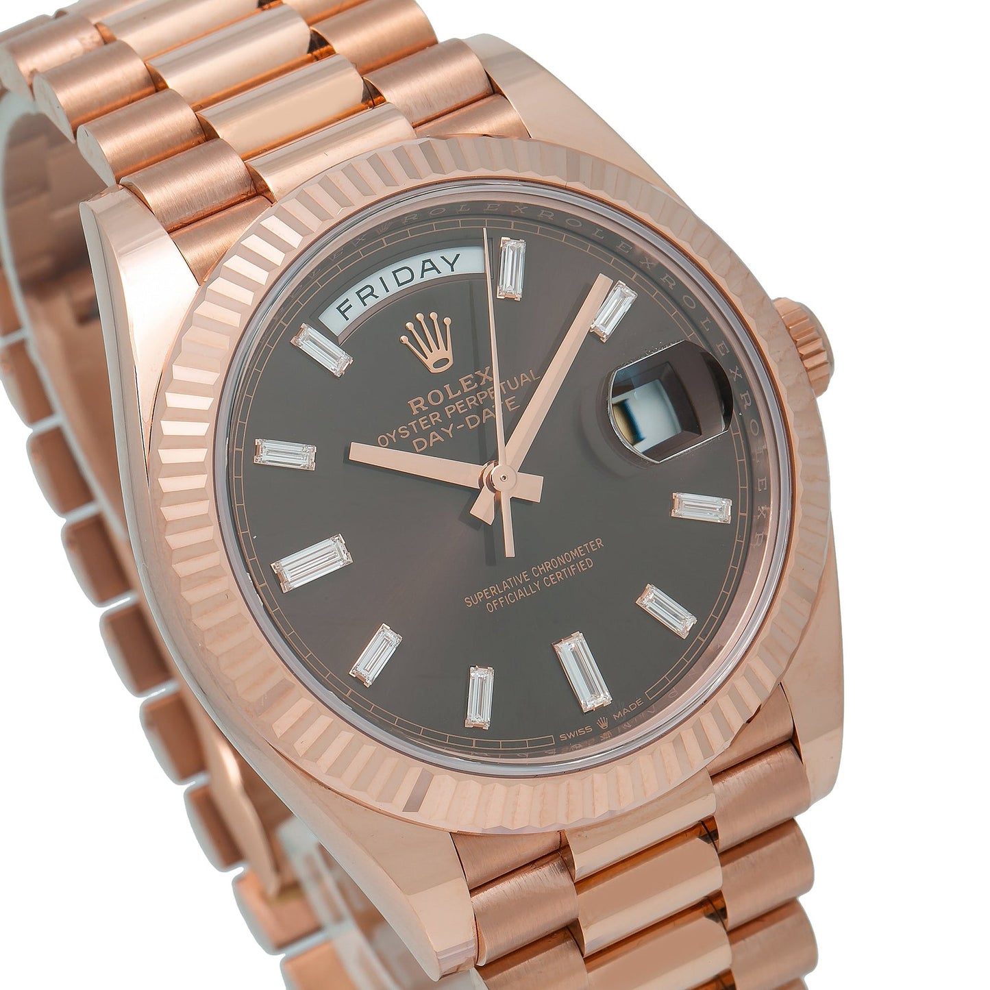 Rolex Day Date 40 Rose Gold Chocolate Baguette Dial 228235A