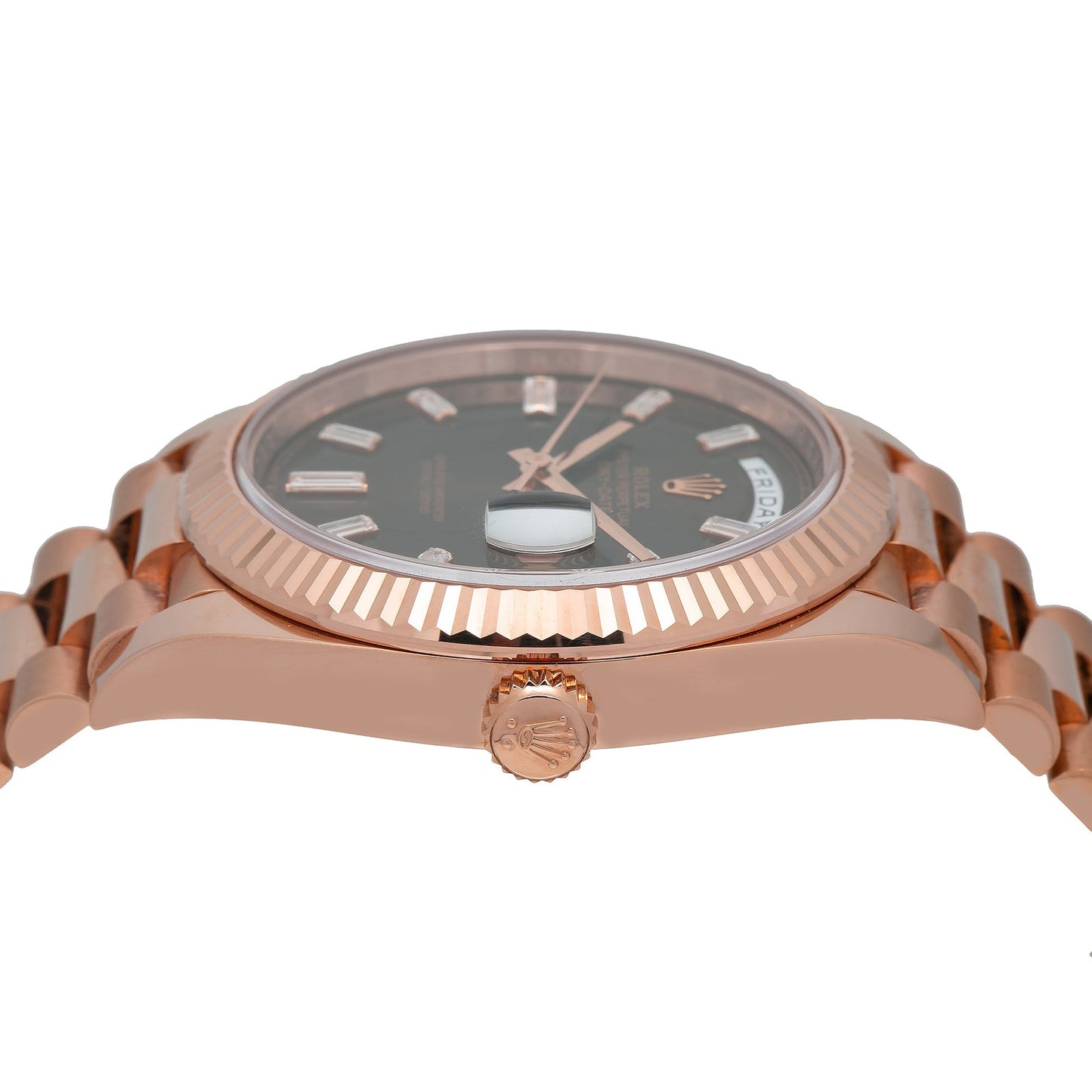 Rolex Day Date 40 Rose Gold Chocolate Baguette Dial 228235A