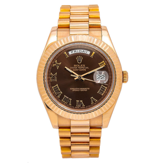 Rolex Day Date 2 41mm Rose Gold Chocolate Roman 218235