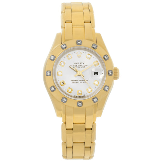 Rolex Ladies Pearlmaster Yellow Gold Factory 12 Diamond Bezel 80318